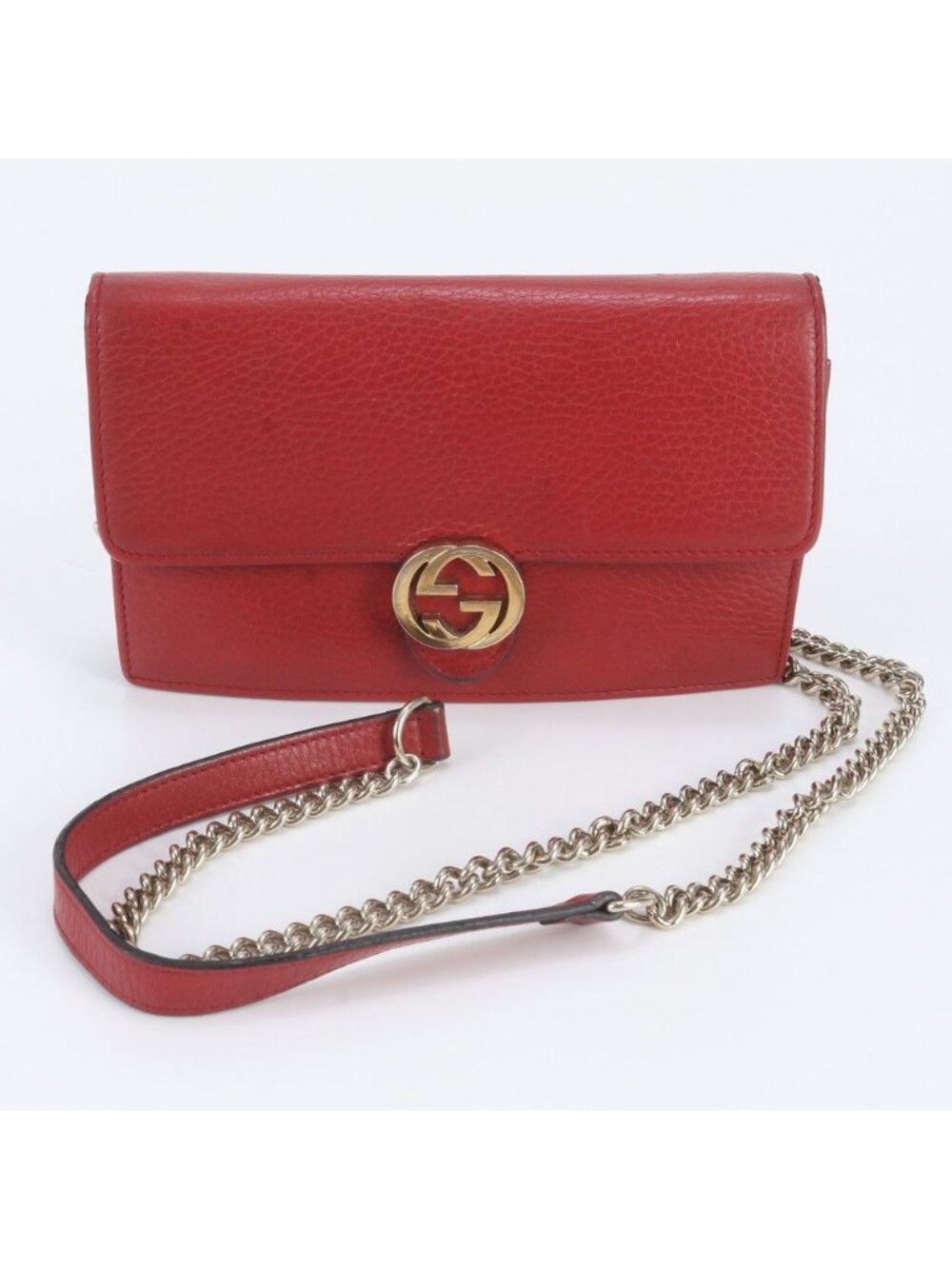Gucci Interlocking G Chain Shoulder Bag Leather Crossbody Hand